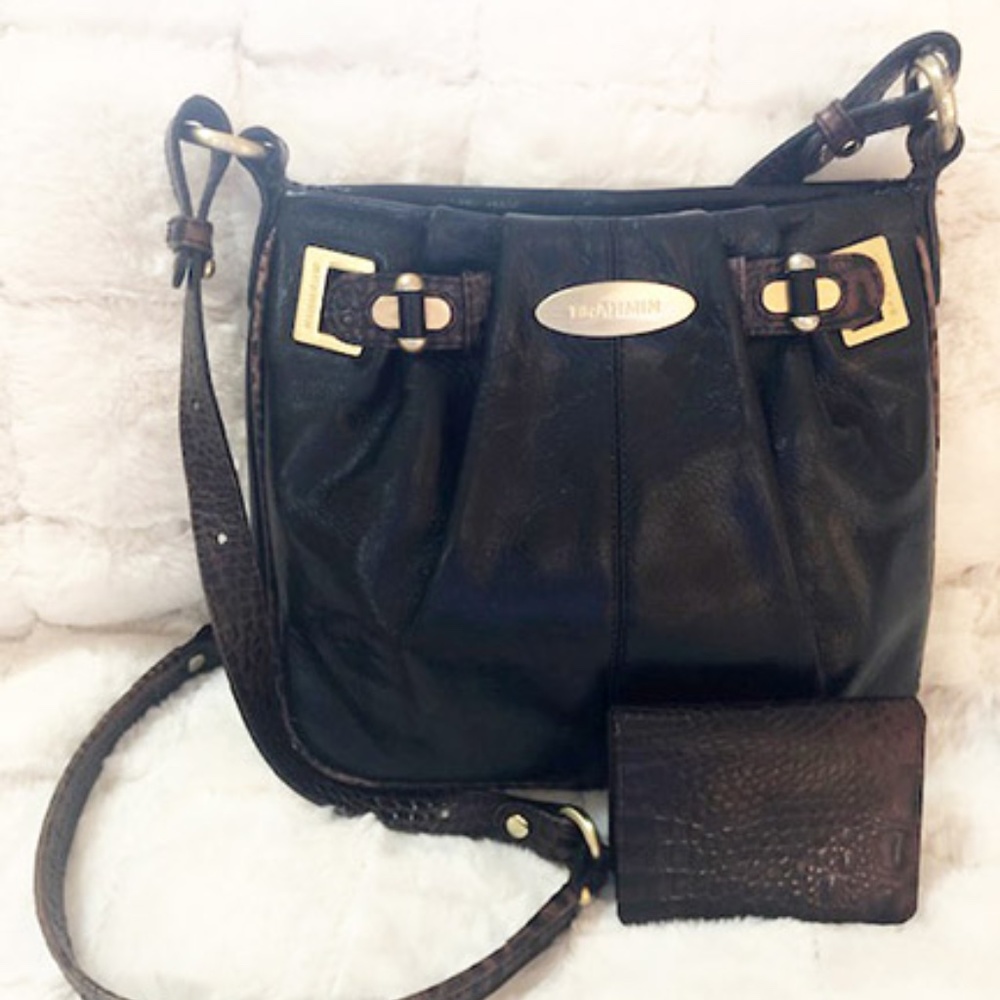 Vintage Brahmin Black & Brown Croc Embossed Crossbody and Brahmin Wallet